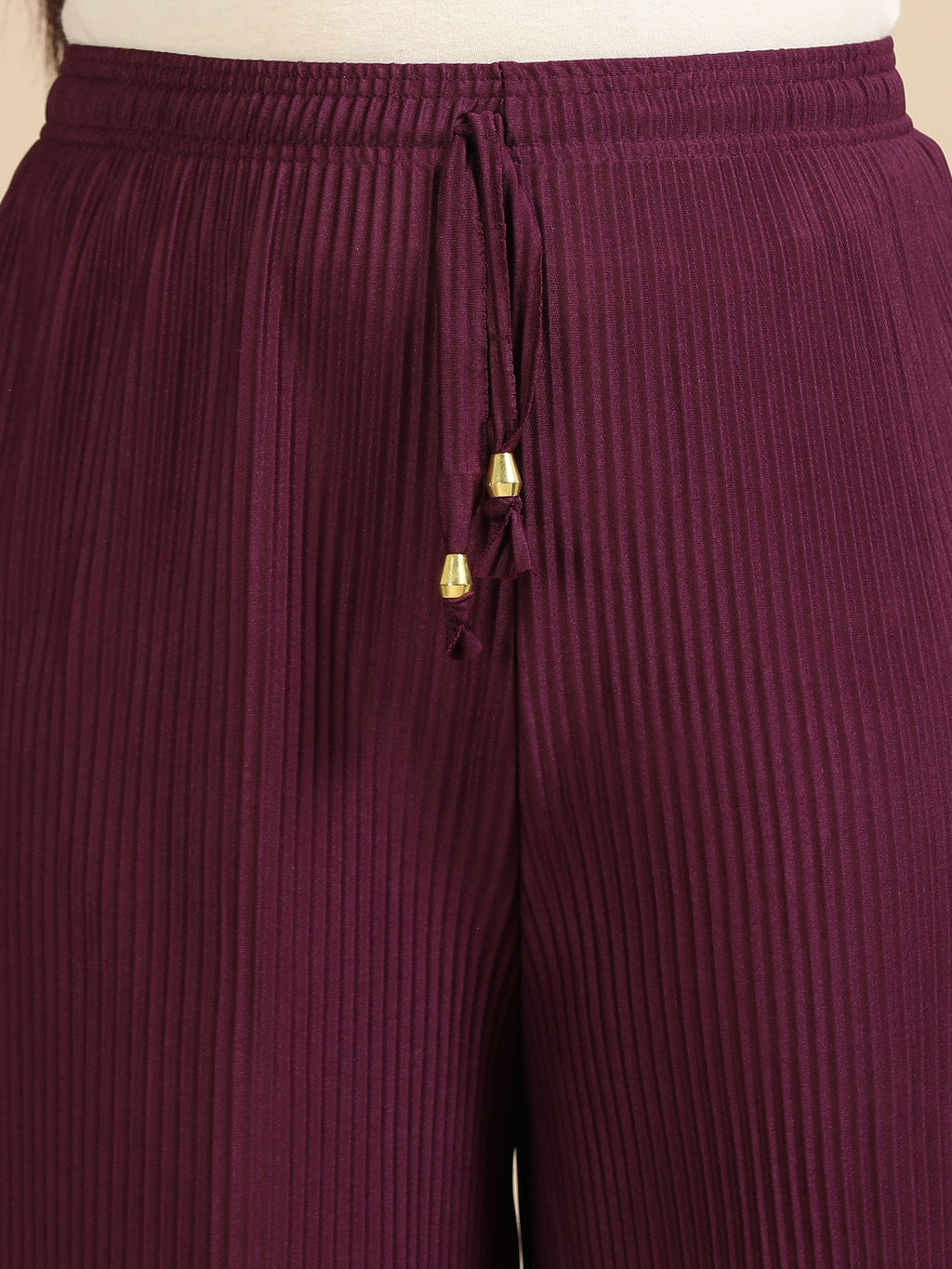 Women’s Maroon Pleated Wide-Leg Palazzo Pants