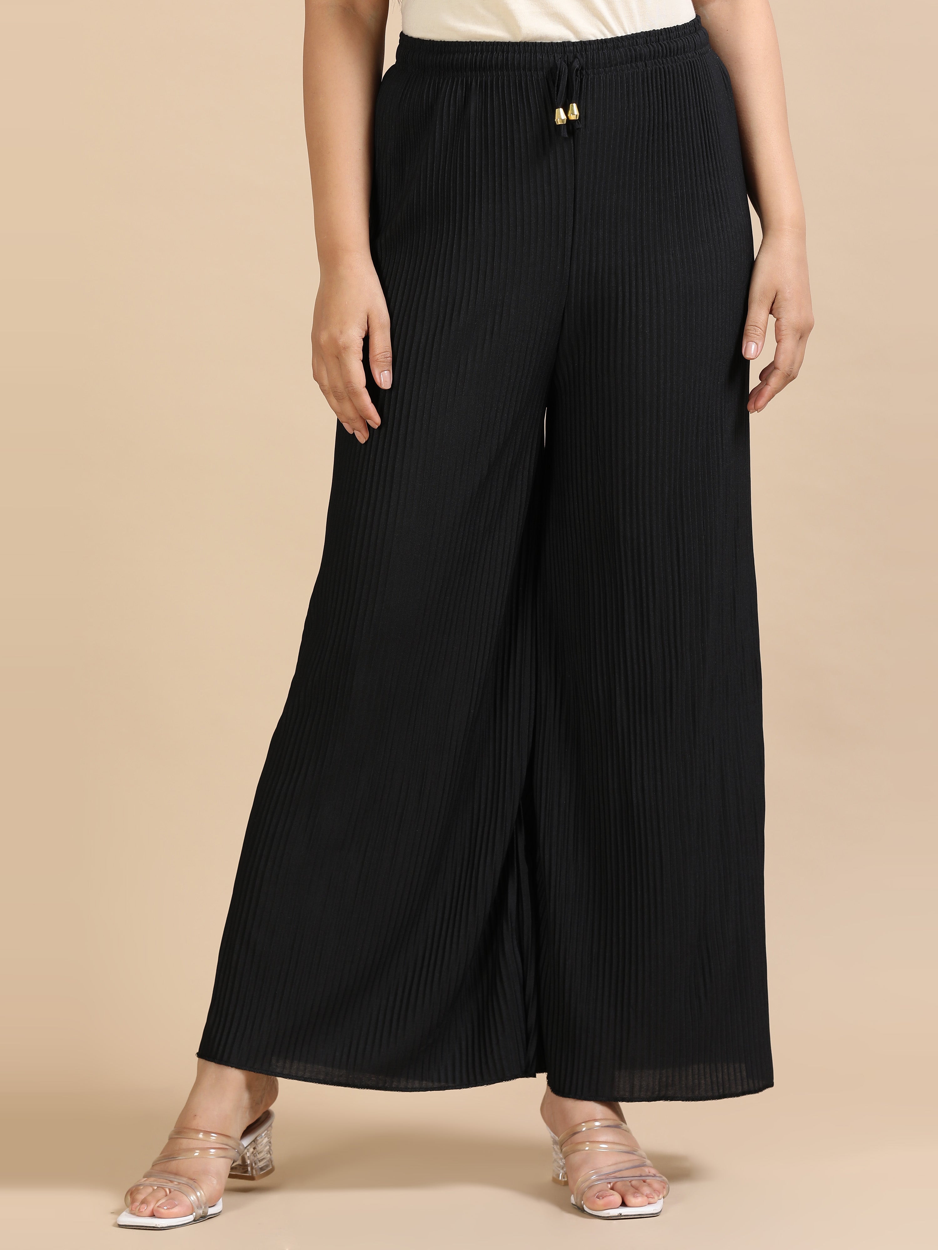 Women’s Black Pleated Wide-Leg Palazzo Pants