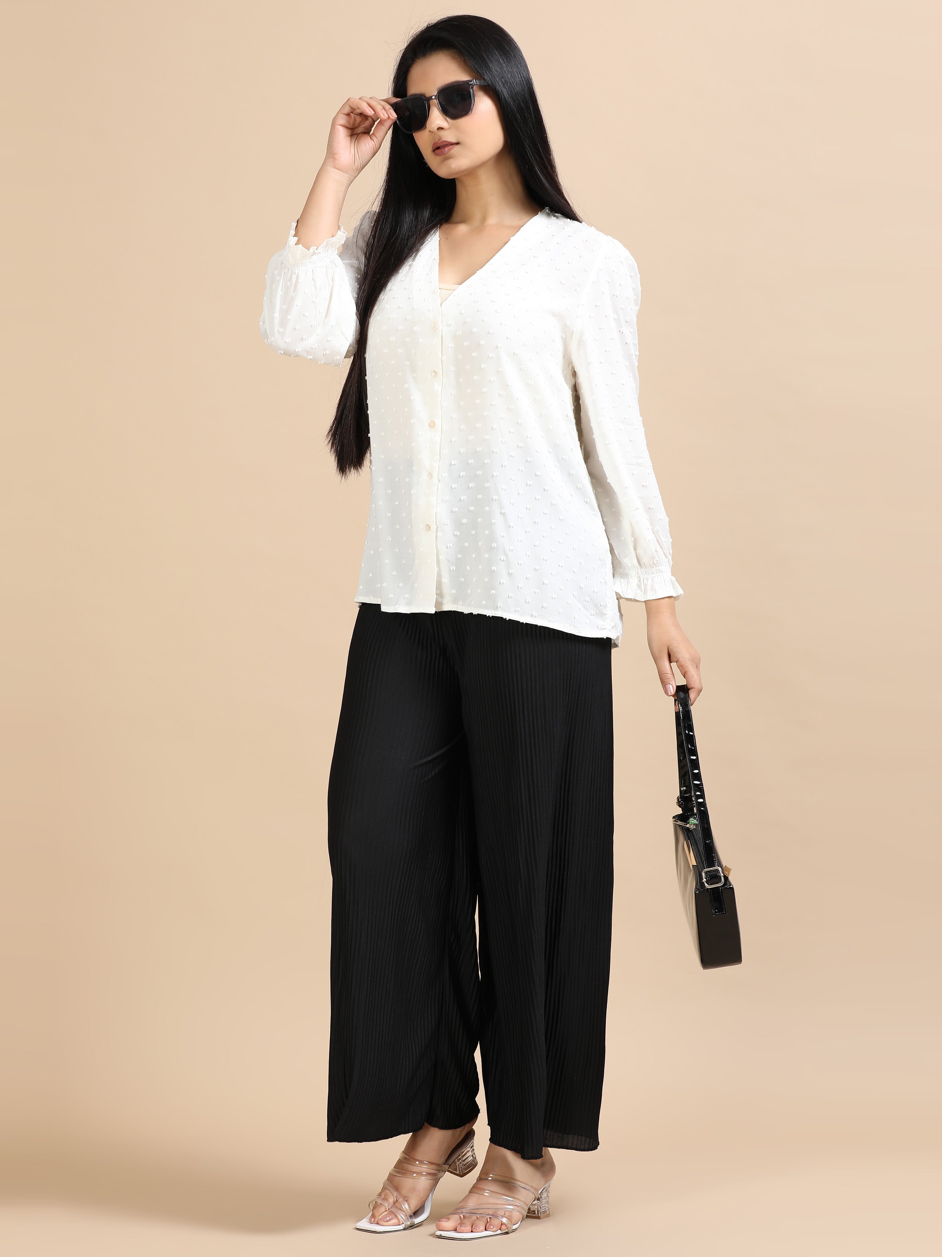 Women’s Black Pleated Wide-Leg Palazzo Pants