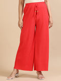 Women’s Red Pleated Wide-Leg Palazzo Pants with Drawstring Waist