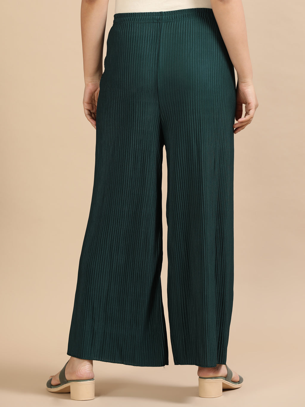 Women’s Dark Green Pleated Wide-Leg Palazzo Pants