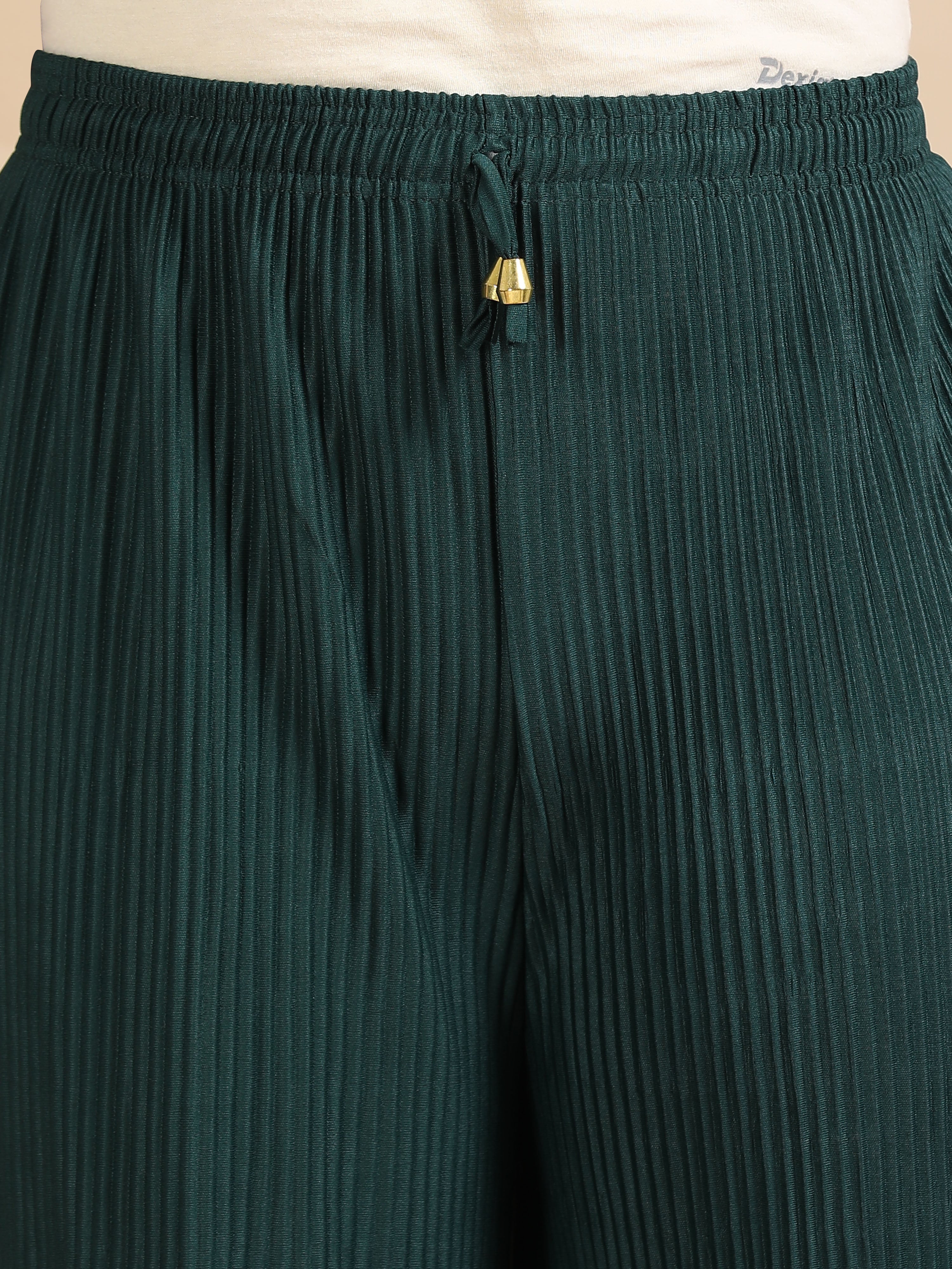 Women’s Dark Green Pleated Wide-Leg Palazzo Pants