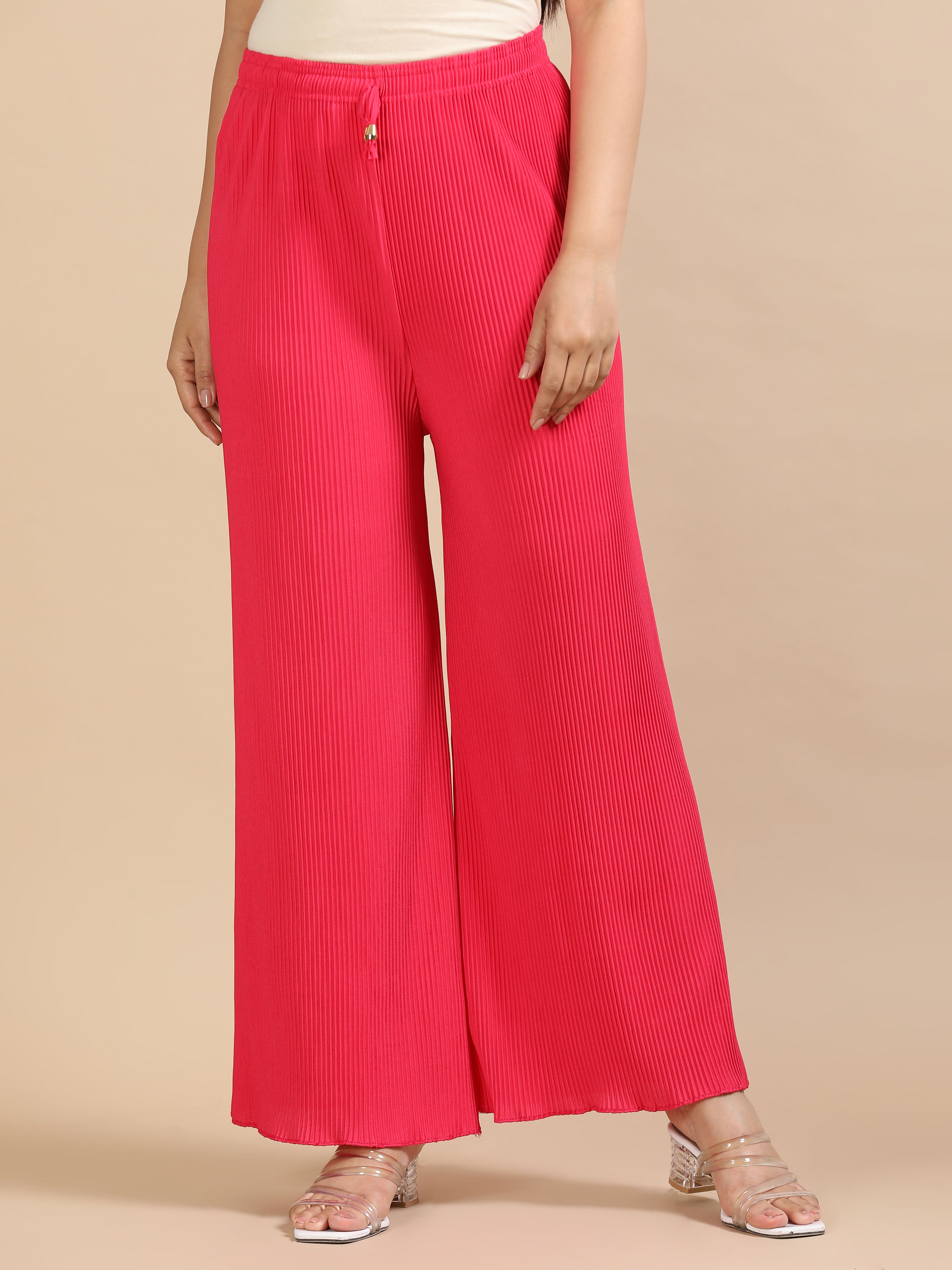 Women’s Pink Pleated Wide-Leg Palazzo Pants