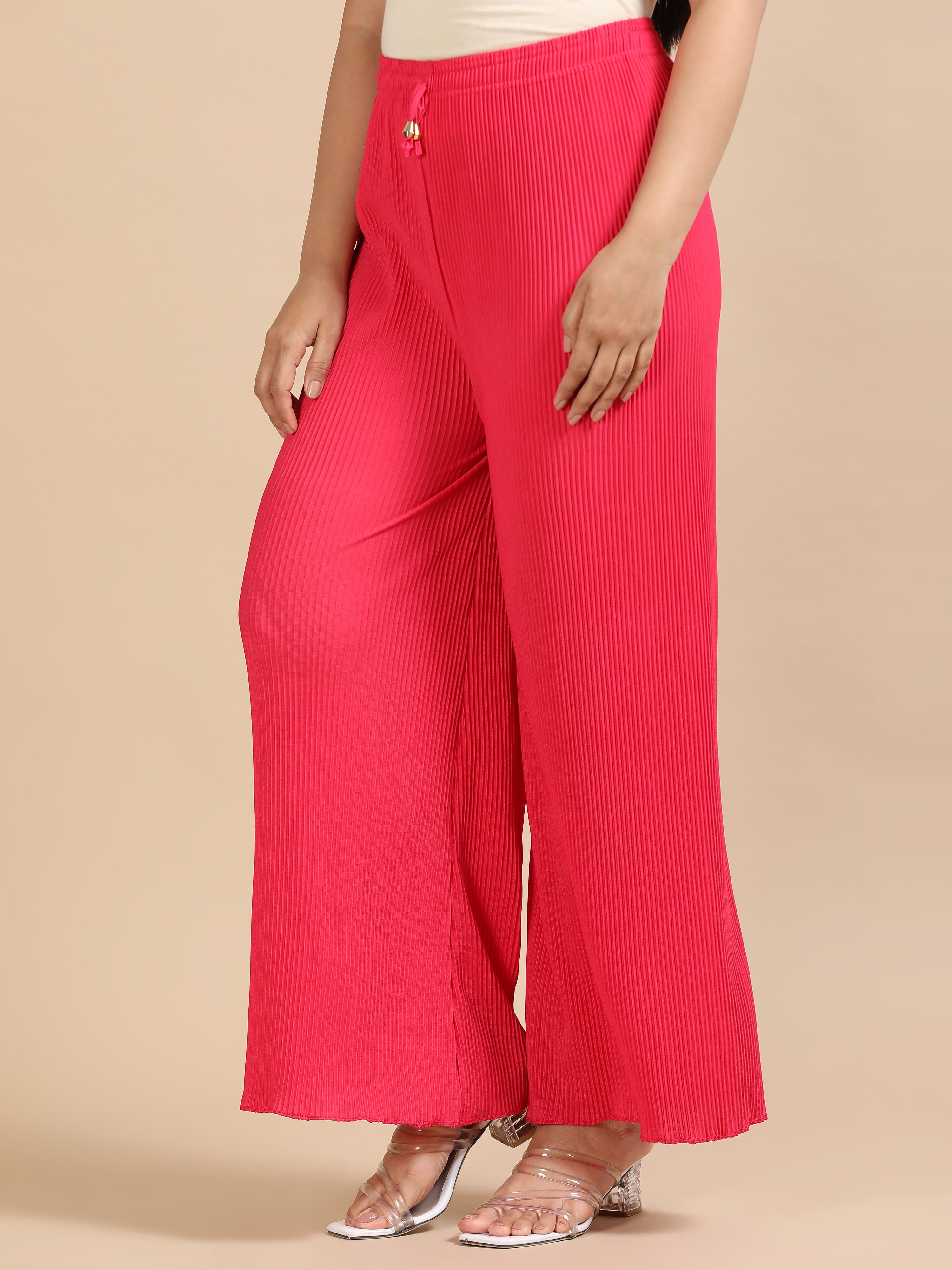 Women’s Pink Pleated Wide-Leg Palazzo Pants