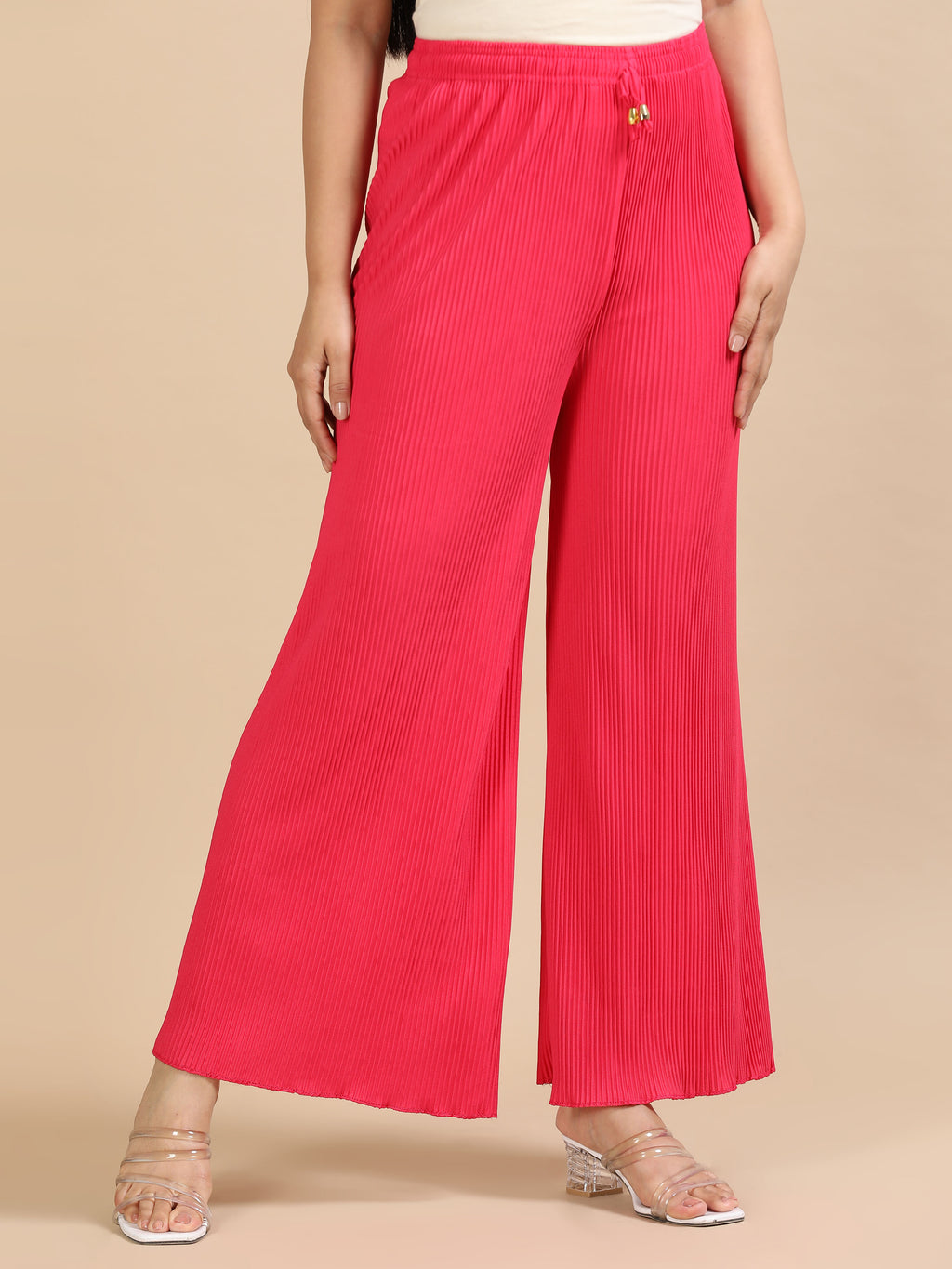 Women’s Pink Pleated Wide-Leg Palazzo Pants