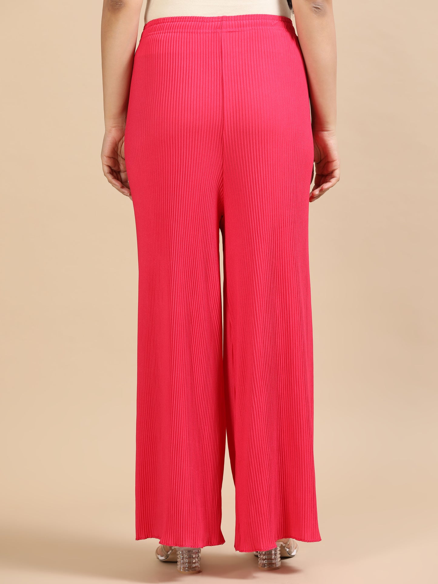 Women’s Pink Pleated Wide-Leg Palazzo Pants