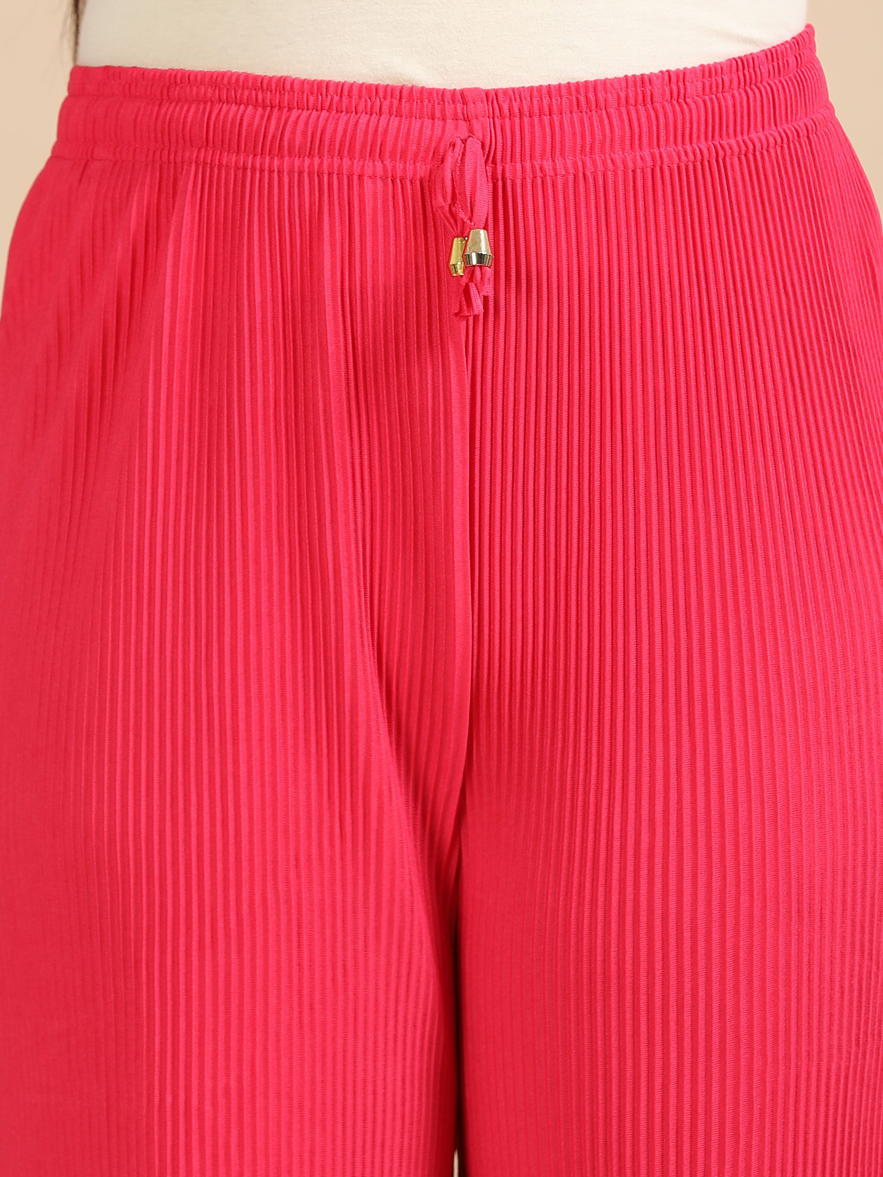 Women’s Pink Pleated Wide-Leg Palazzo Pants