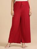 Women’s Maroon Pleated Wide-Leg Palazzo Pants with Drawstring Waist