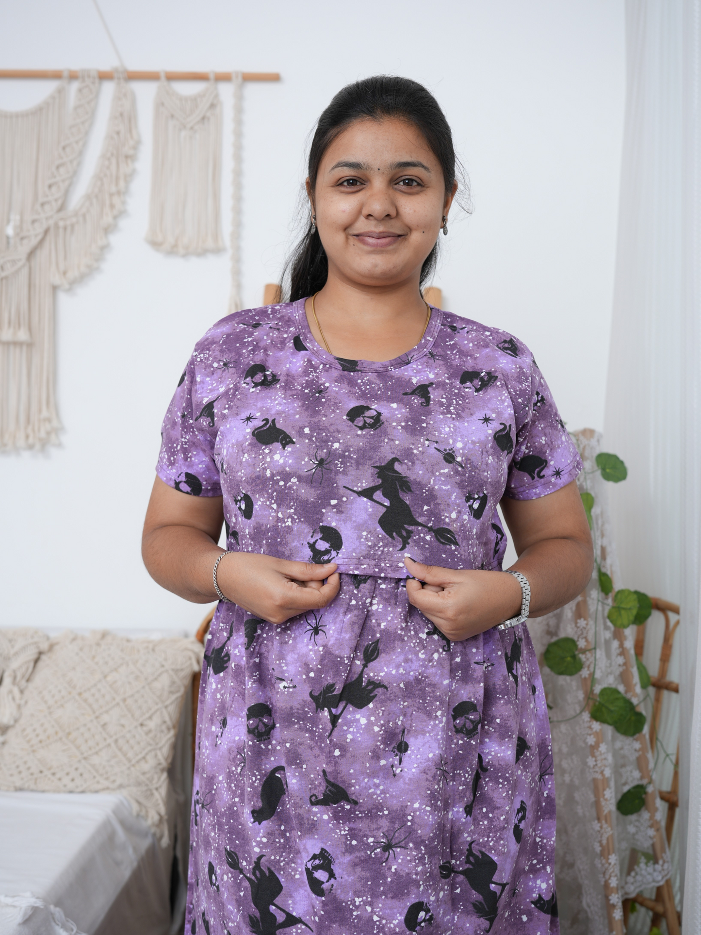 Zipless Feeding Maternity Dress - Lavender Purple