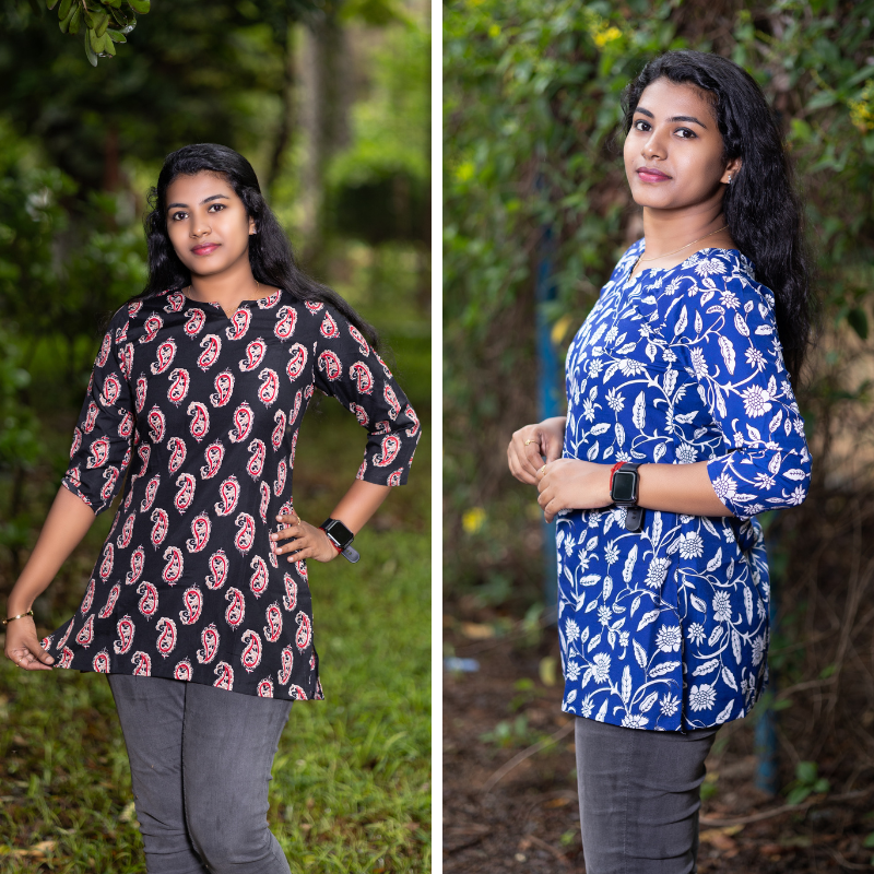 Short Kurti with 3/4th Sleeves & Comfort Fit (Black & Blue) v2
