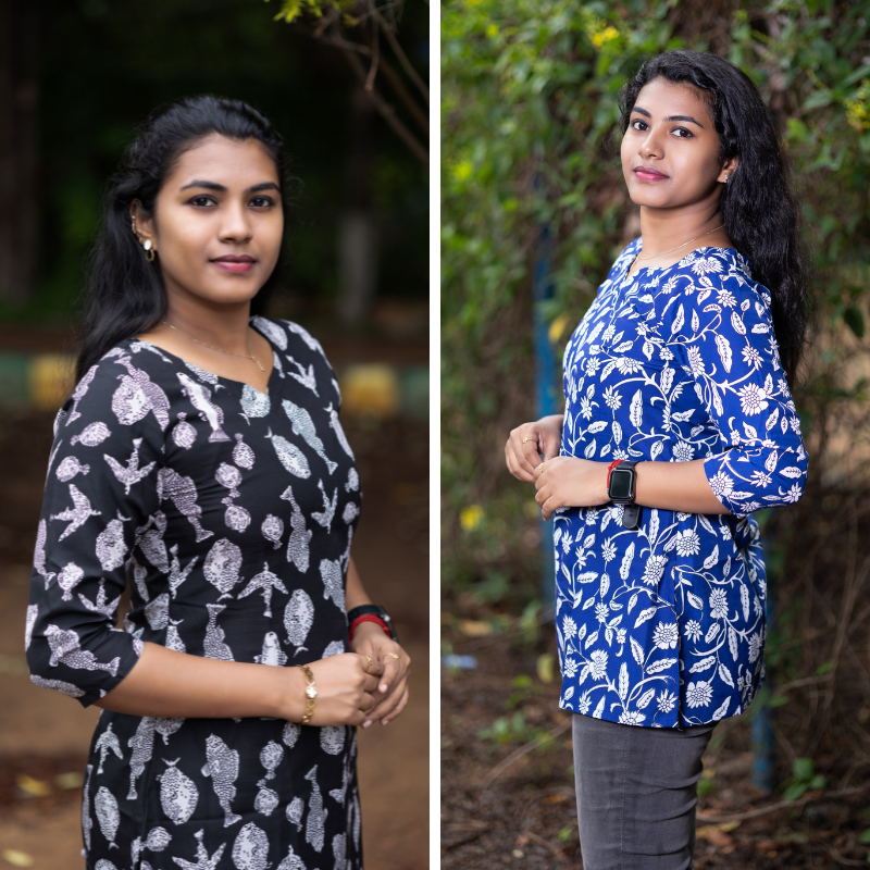 Short Kurti with 3/4th Sleeves & Comfort Fit (Black & Blue)