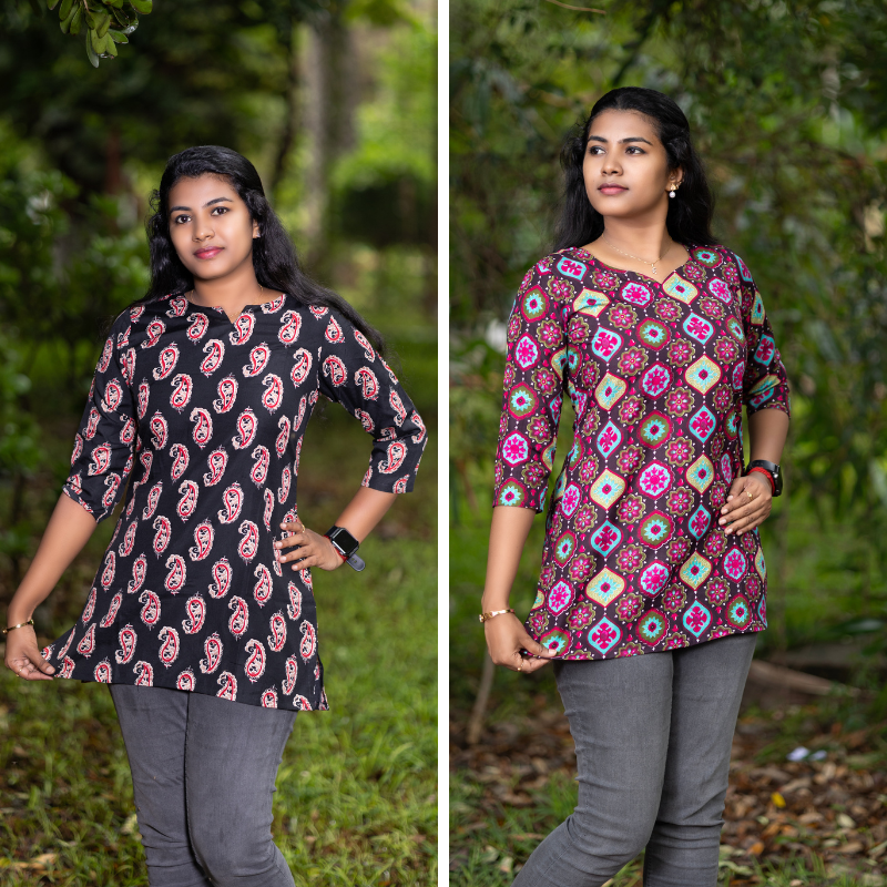 Short Kurti with 3/4th Sleeves & Comfort Fit (Black & Brown) v2