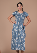 Sky Blue Floral Print Smoky Nighty for Women