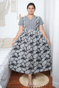 Black & White Printed Cotton Maxi Nighty