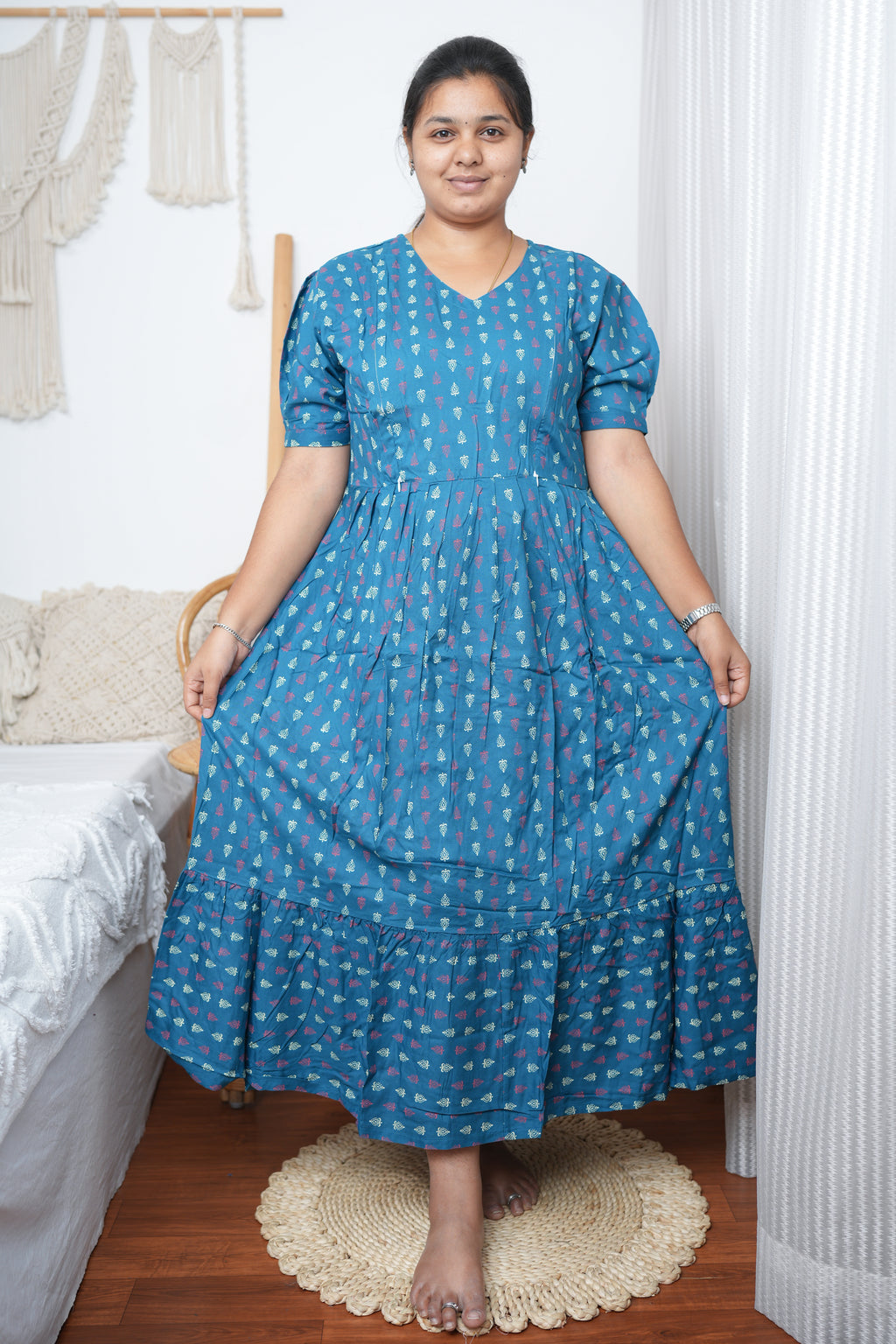 Soft Cotton Maternity Kurtis – Blue Allover Print