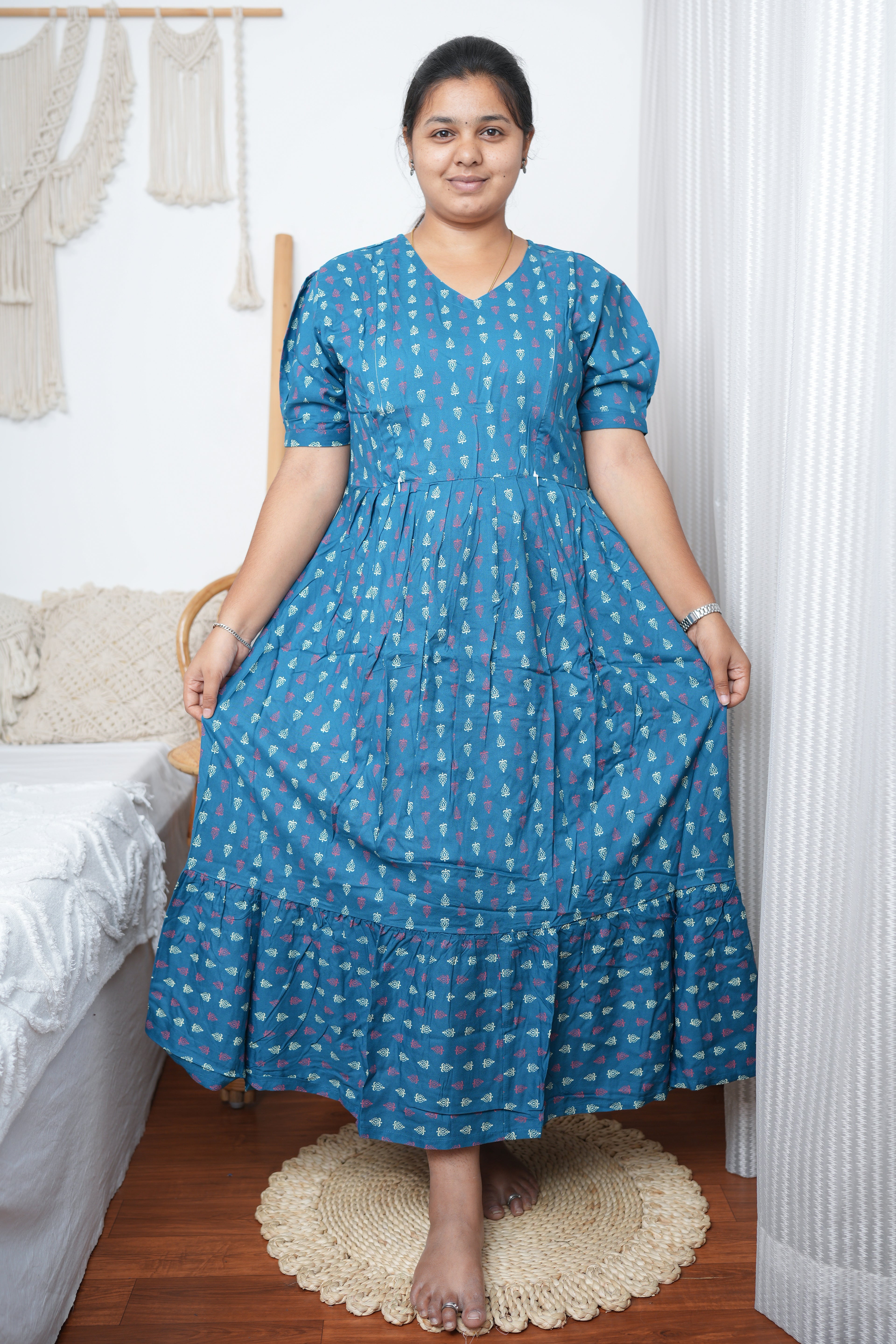 Soft Cotton Maternity Kurtis – Blue Allover Print