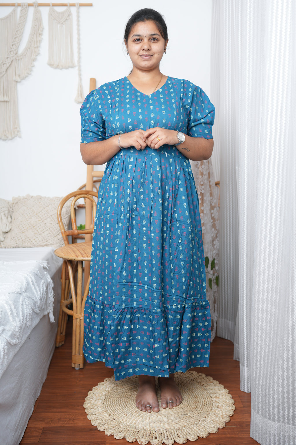 Soft Cotton Maternity Kurtis – Blue Allover Print