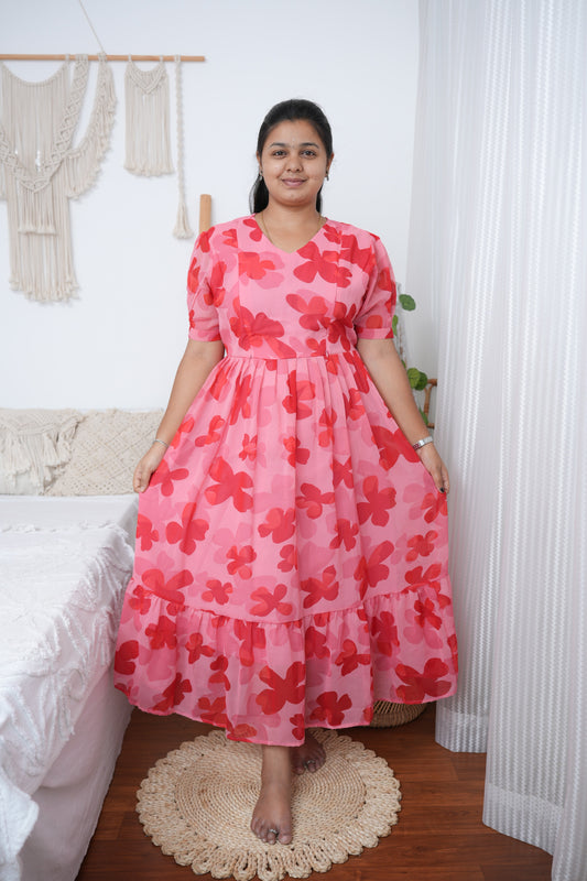 Georgette Feeding Dress with Hidden Zips – Floral Pink