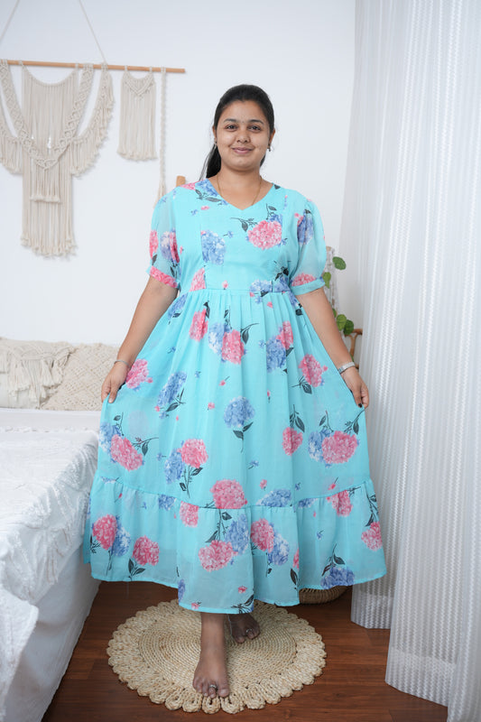 Georgette Feeding Dress with Hidden Zips – Sky Blue
