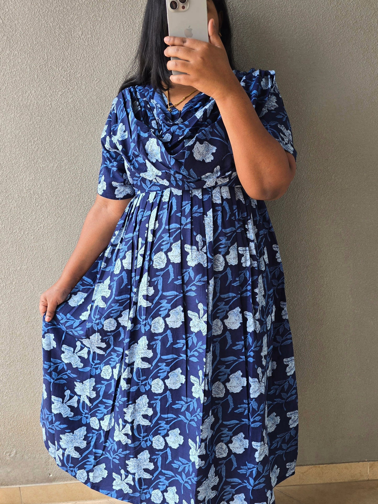 Maxi Style Nighty with Dupatta attached -  Blue
