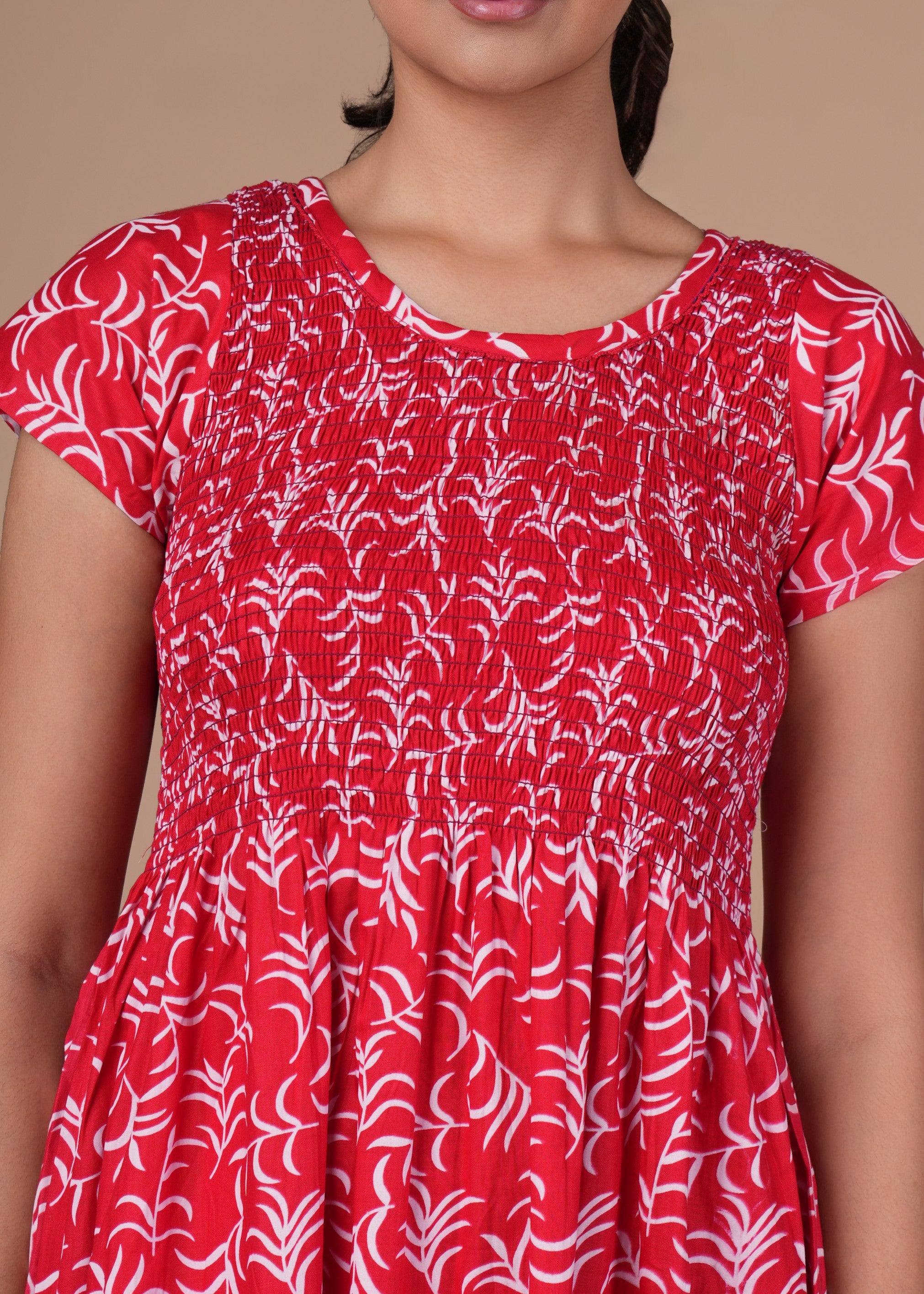 Red Floral Print Smoky Nighty for Women