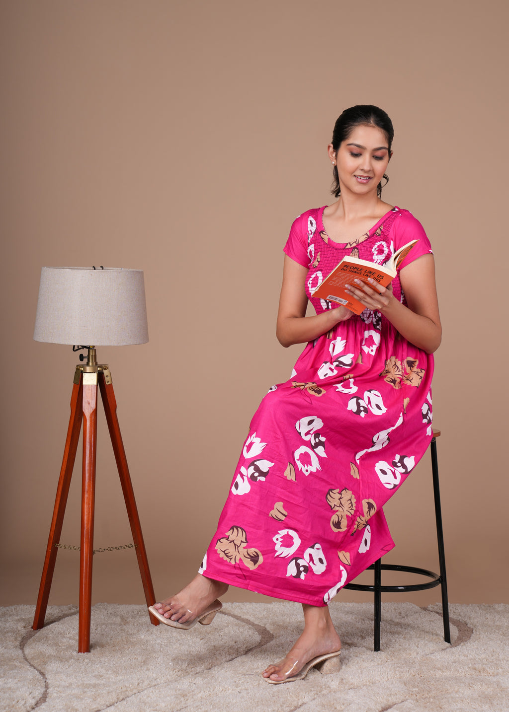 Rani Pink Floral Print Smoky Nighty for Women