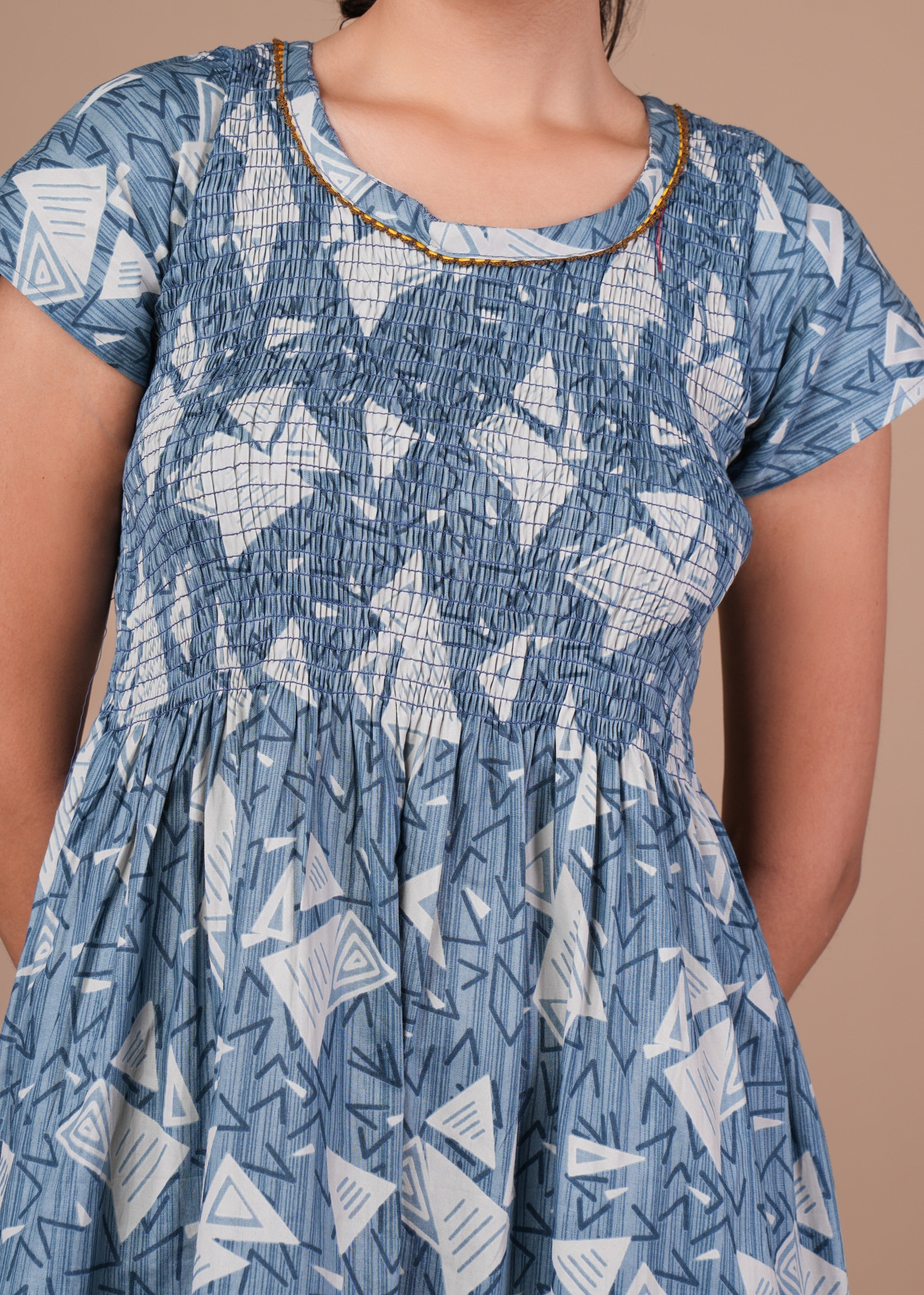 Sky Blue Floral Print Smoky Nighty for Women