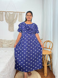 Zipless Feeding Maternity Gown with Attached Dupatta | Heart Print | Blue