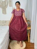 Feeding Wine & Ethnic Printed Cotton Maxi Nighty