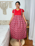 Feeding Red & Printed Ethnic Maxi Nighty