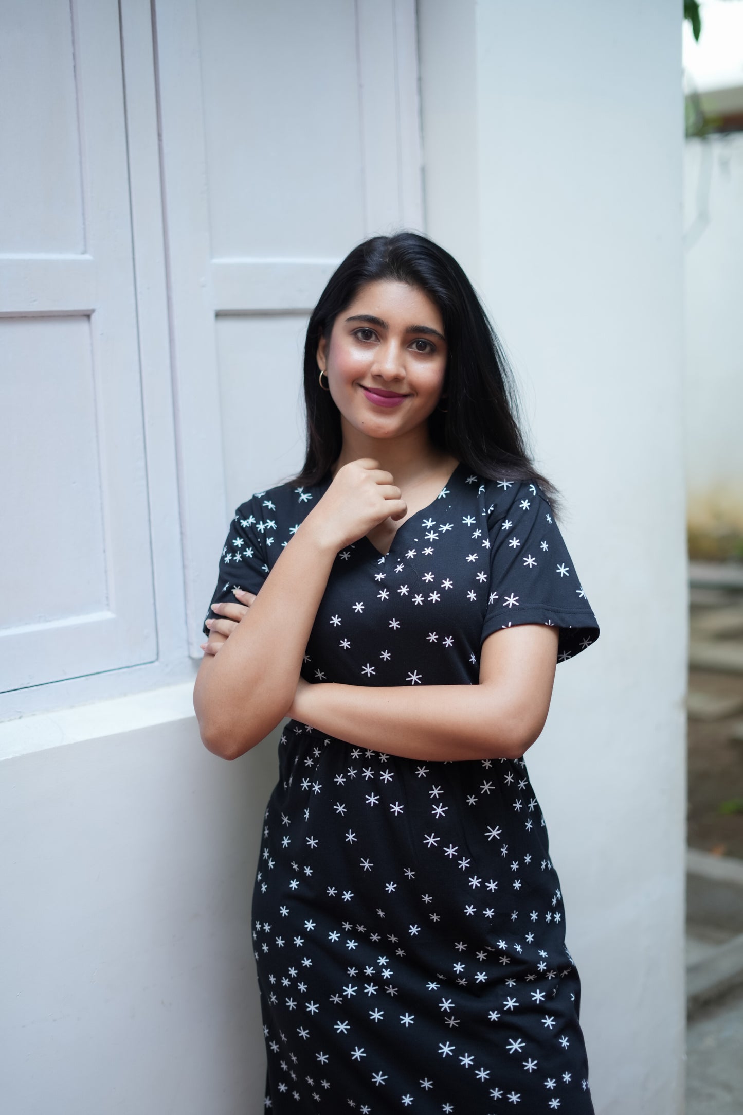 Black Printed Casual Cotton Dress