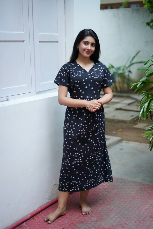 Black Printed Casual Cotton Dress