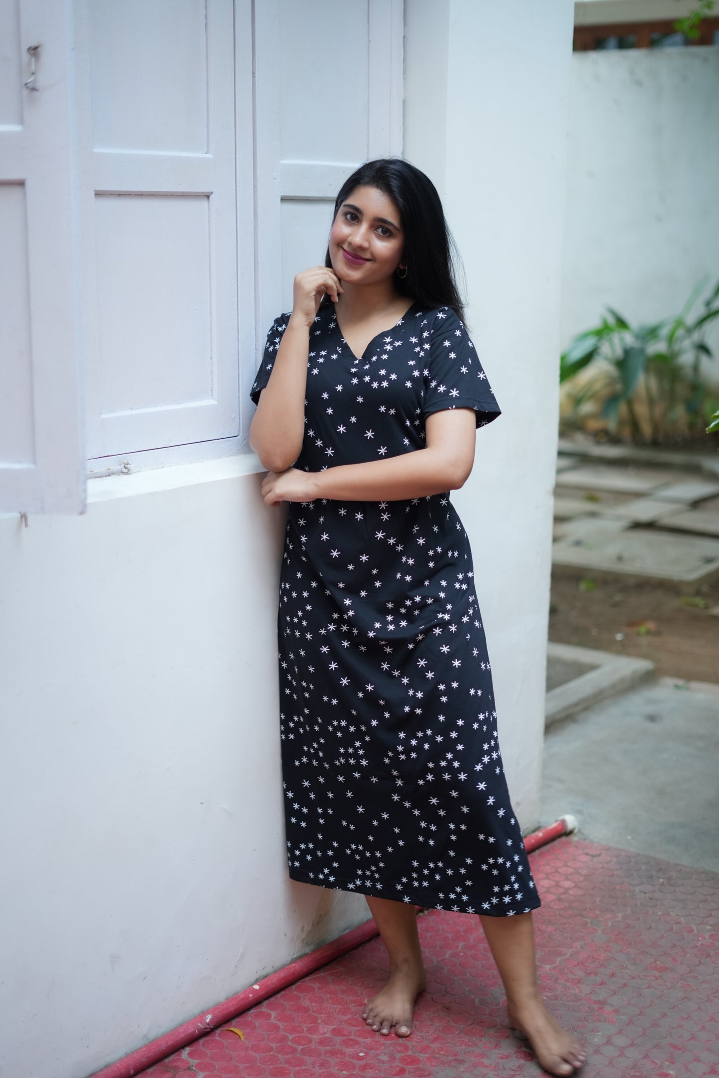 Black Printed Casual Cotton Dress