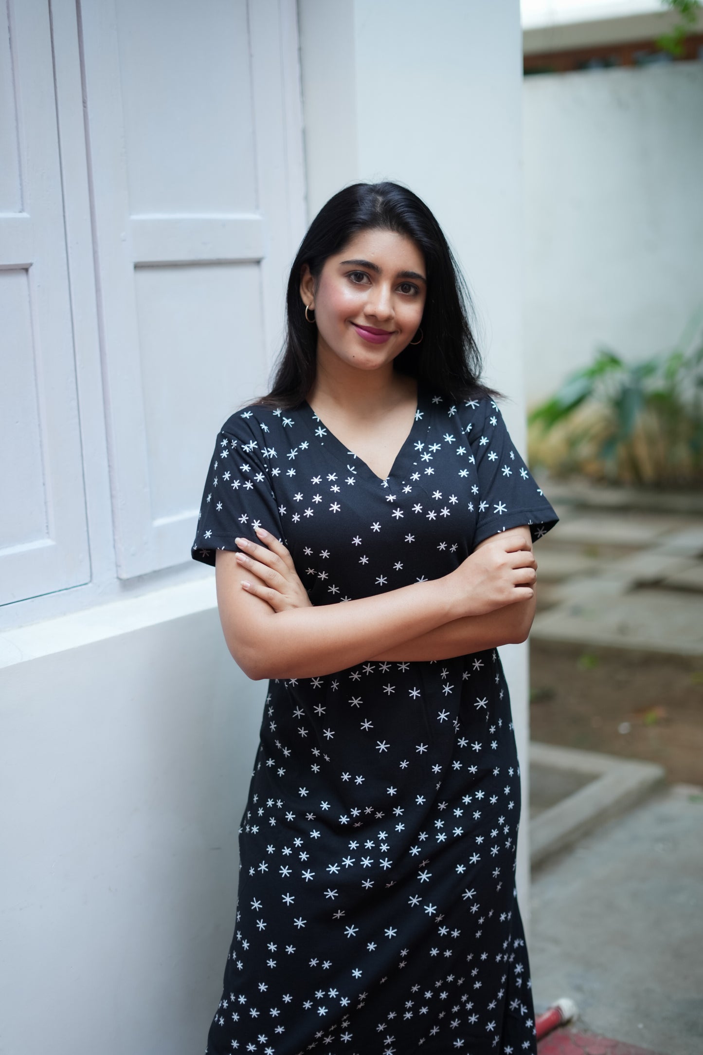 Black Printed Casual Cotton Dress