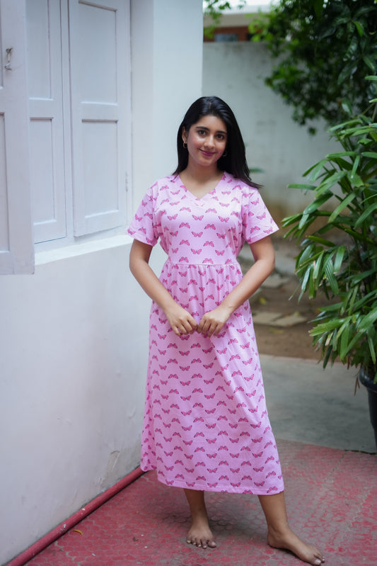 White Printed Casual Cotton Dress