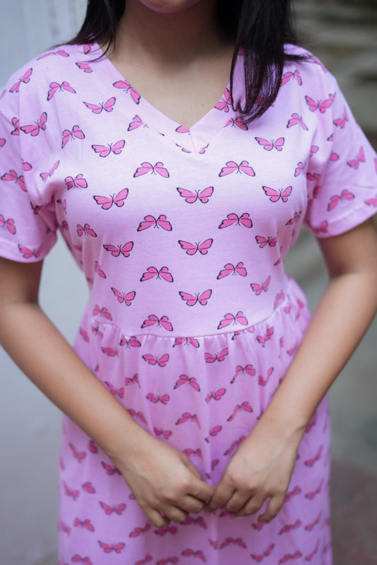 White Printed Casual Cotton Dress