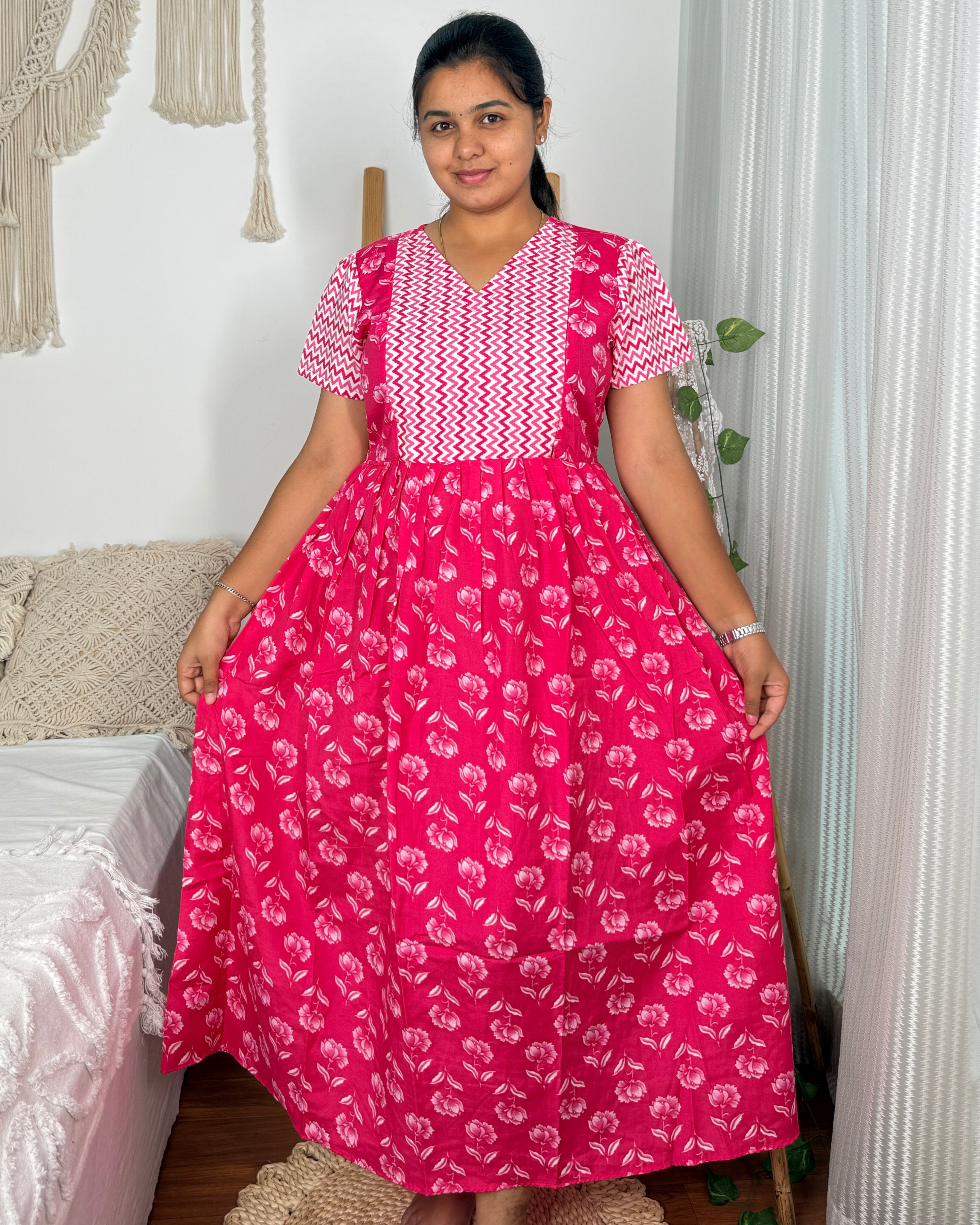 Feeding Women's Maxi Nighty – Full-Length Nightwear (Orange)