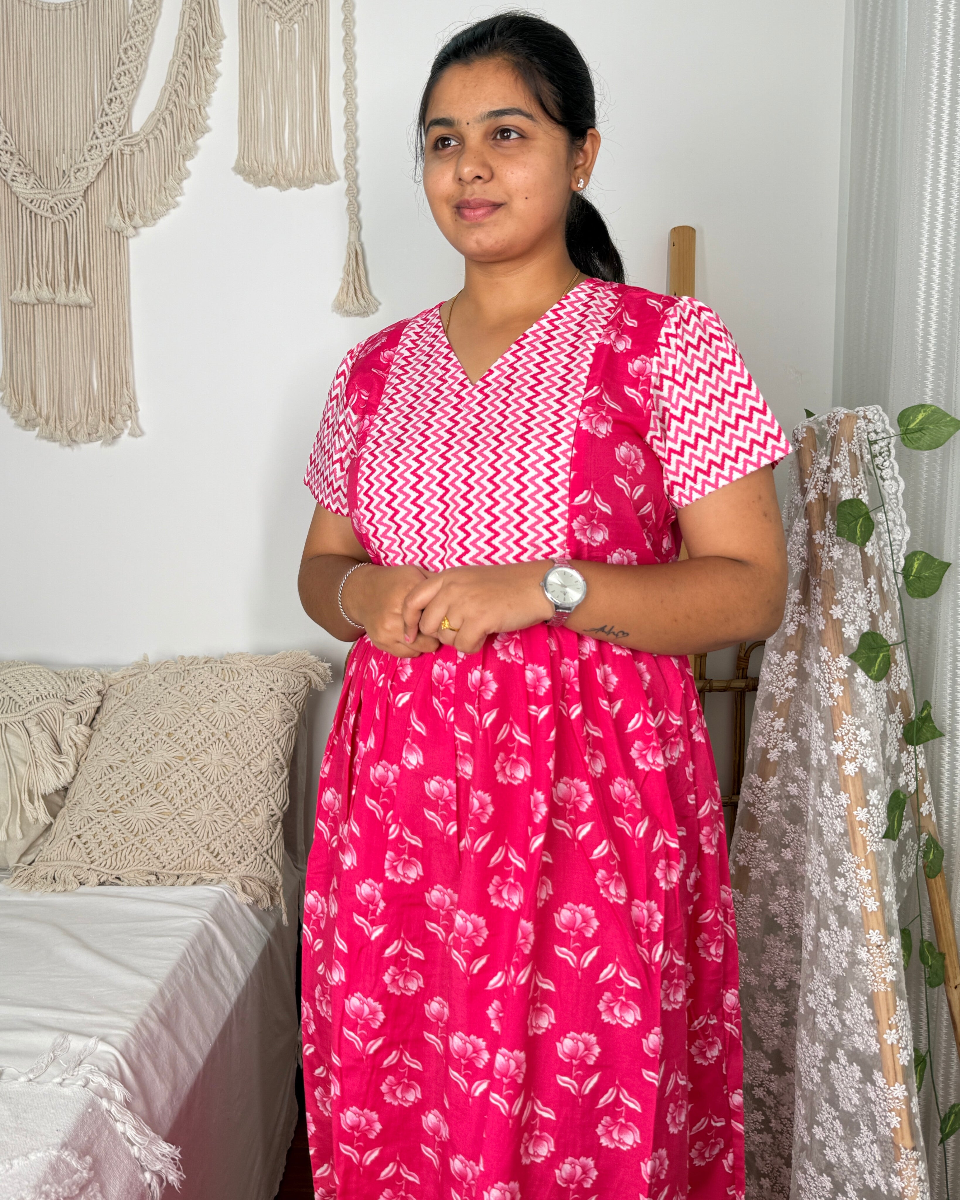 Feeding Women's Maxi Nighty – Full-Length Nightwear (Orange)