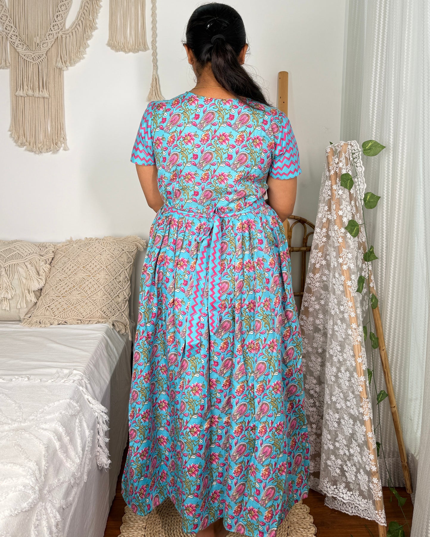 Feeding Women's Maxi Nighty – Full-Length Nightwear (Sky blue)