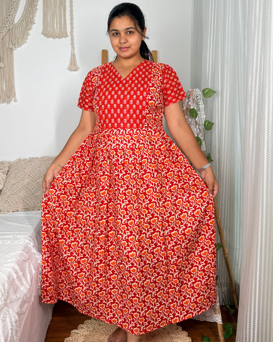 Women's Maxi Nighty – Full-Length Nightwear (Red v1)