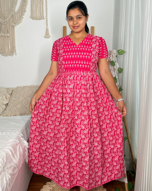 Women's Maxi Nighty – Full-Length Nightwear (Red v2)