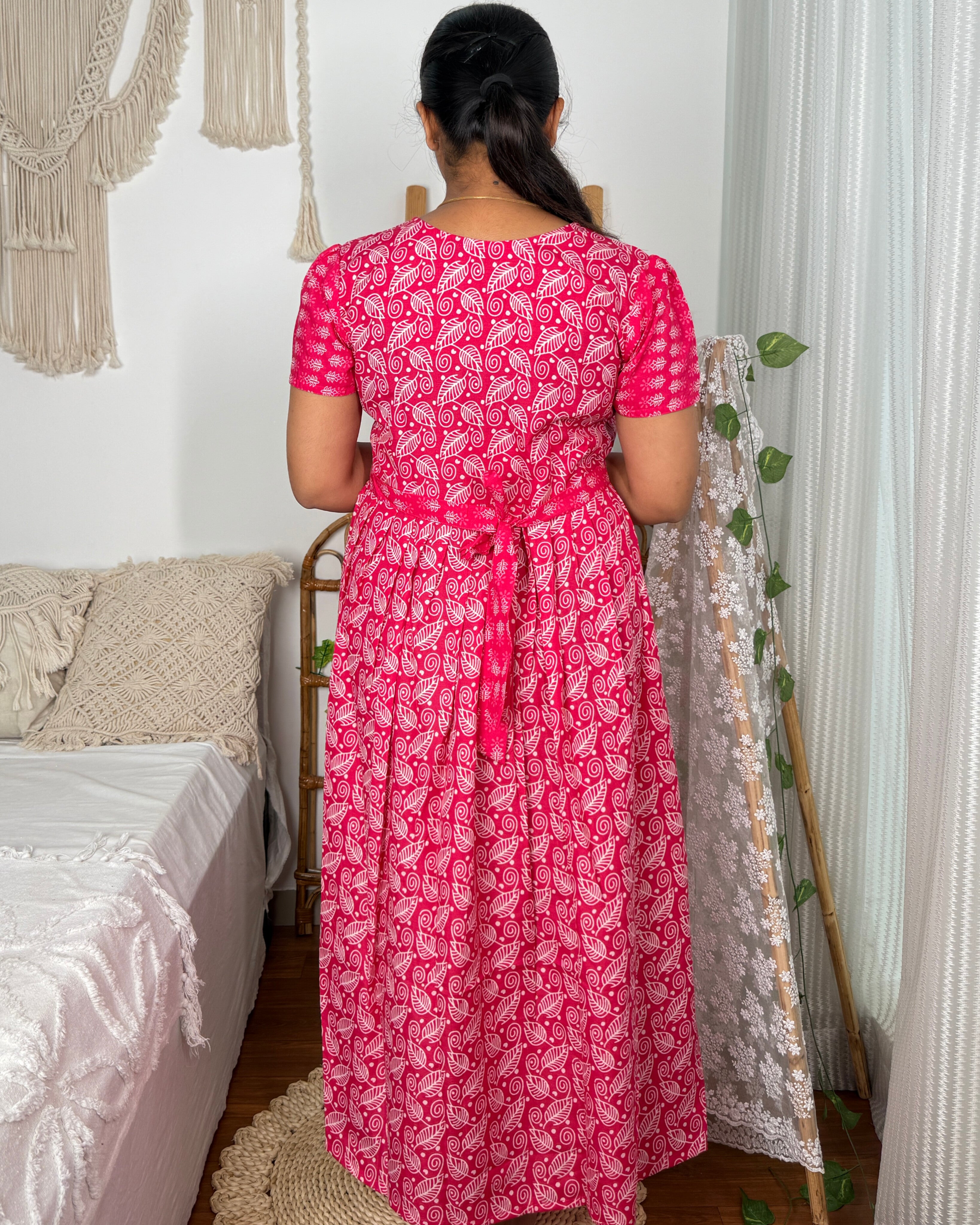 Feeding Women's Maxi Nighty – Full-Length Nightwear (Red v2)