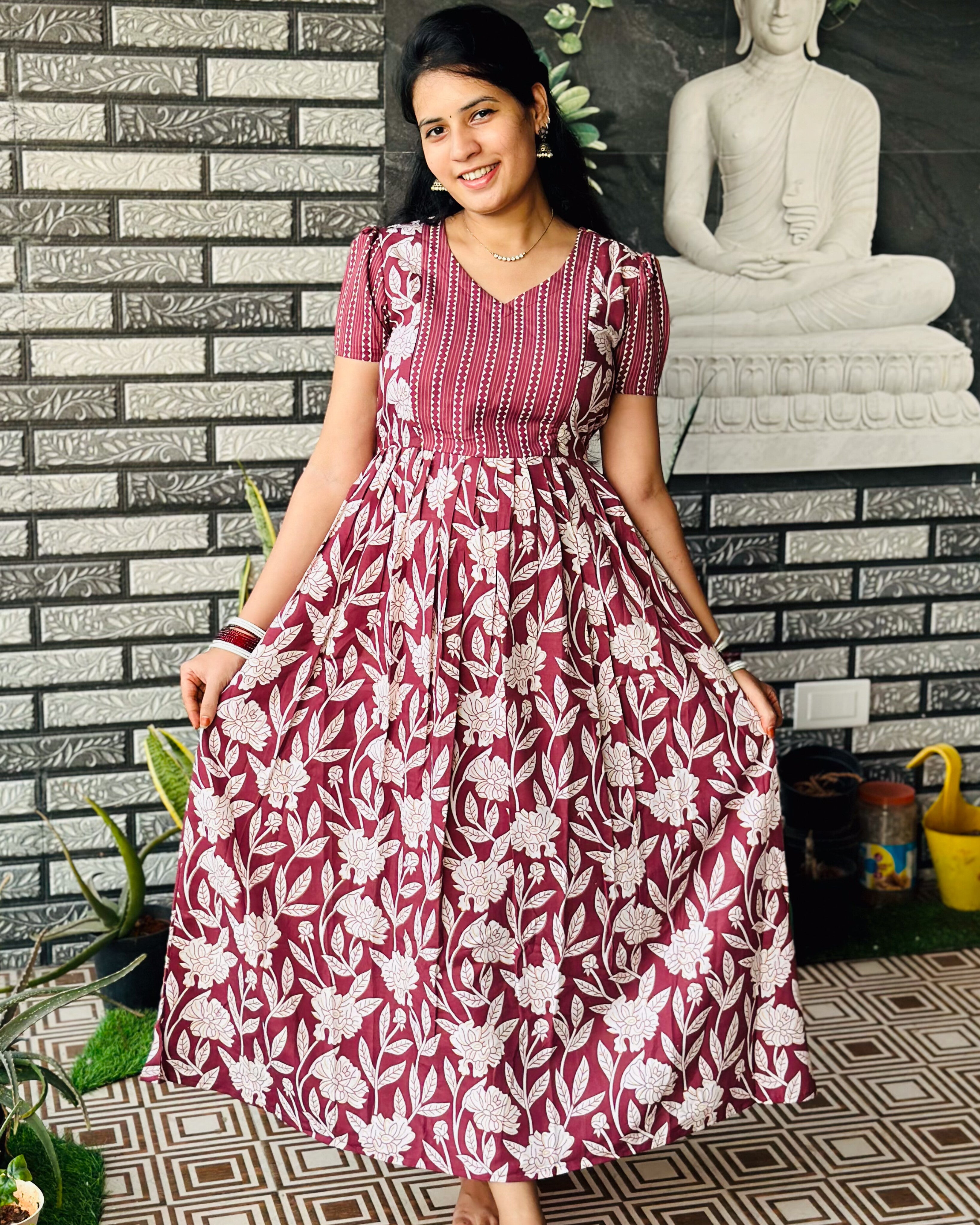 Feeding Women's Maxi Nighty – Full-Length Nightwear (Wine Red)