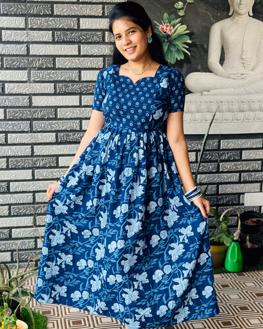 Women's Maxi Nighty – Full-Length Nightwear (Navy Blue)