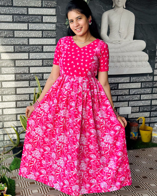 Women's Maxi Nighty – Full-Length Nightwear (Rani Pink)