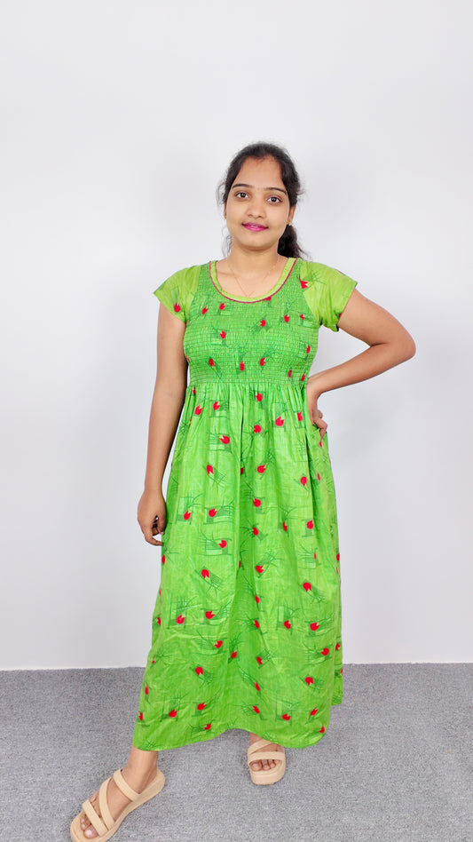 Parrot Green Floral Print Smoky Nighty for Women