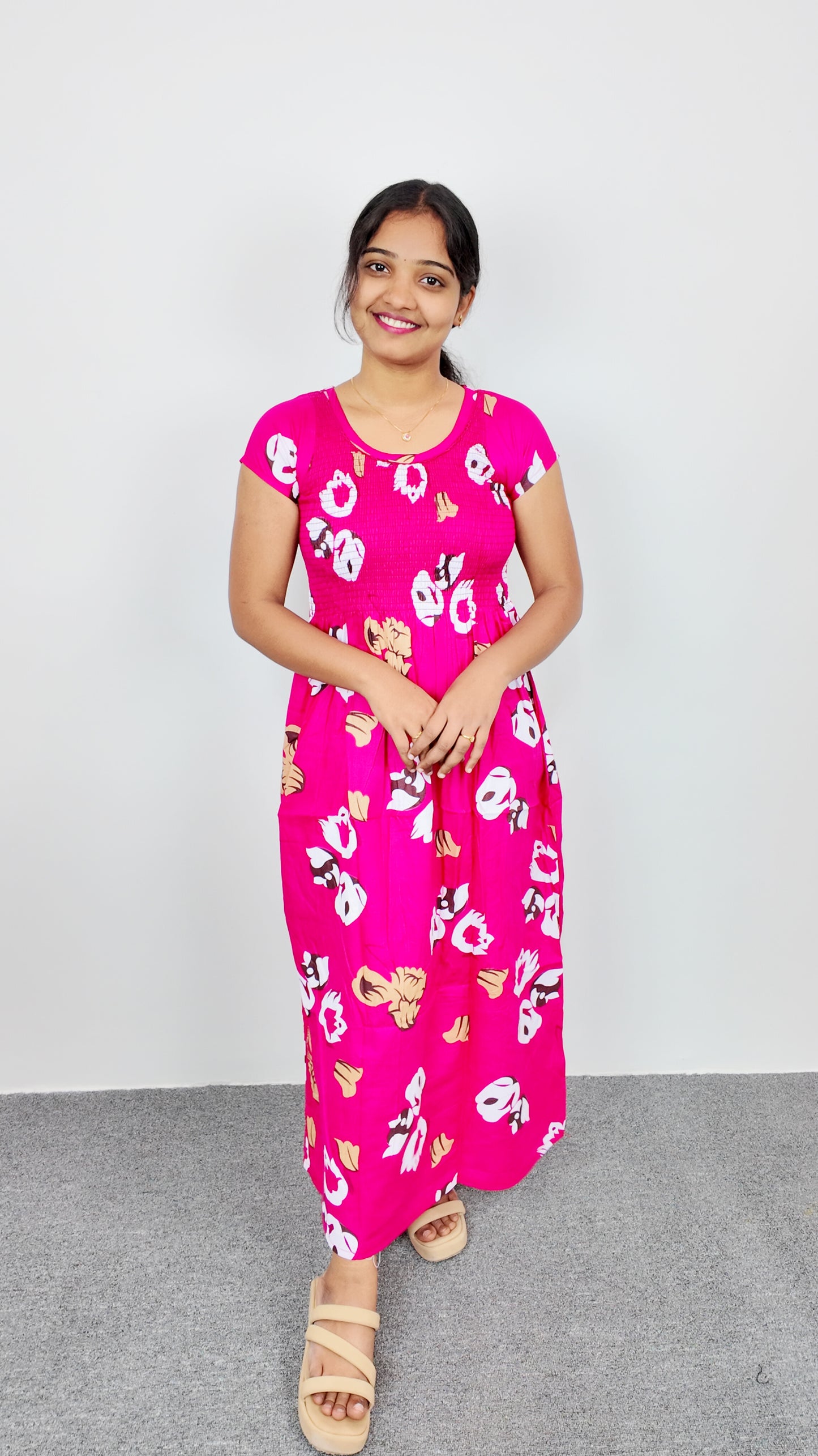 Rani Pink Floral Print Smoky Nighty for Women