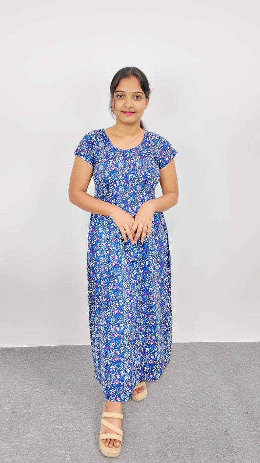 Navy Blue Floral Print Smoky Nighty for Women