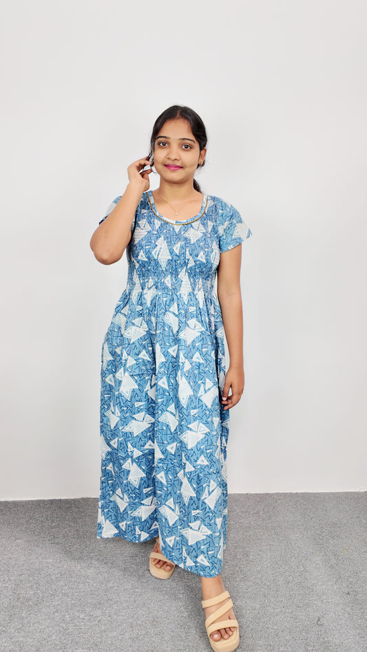 Sky Blue Floral Print Smoky Nighty for Women