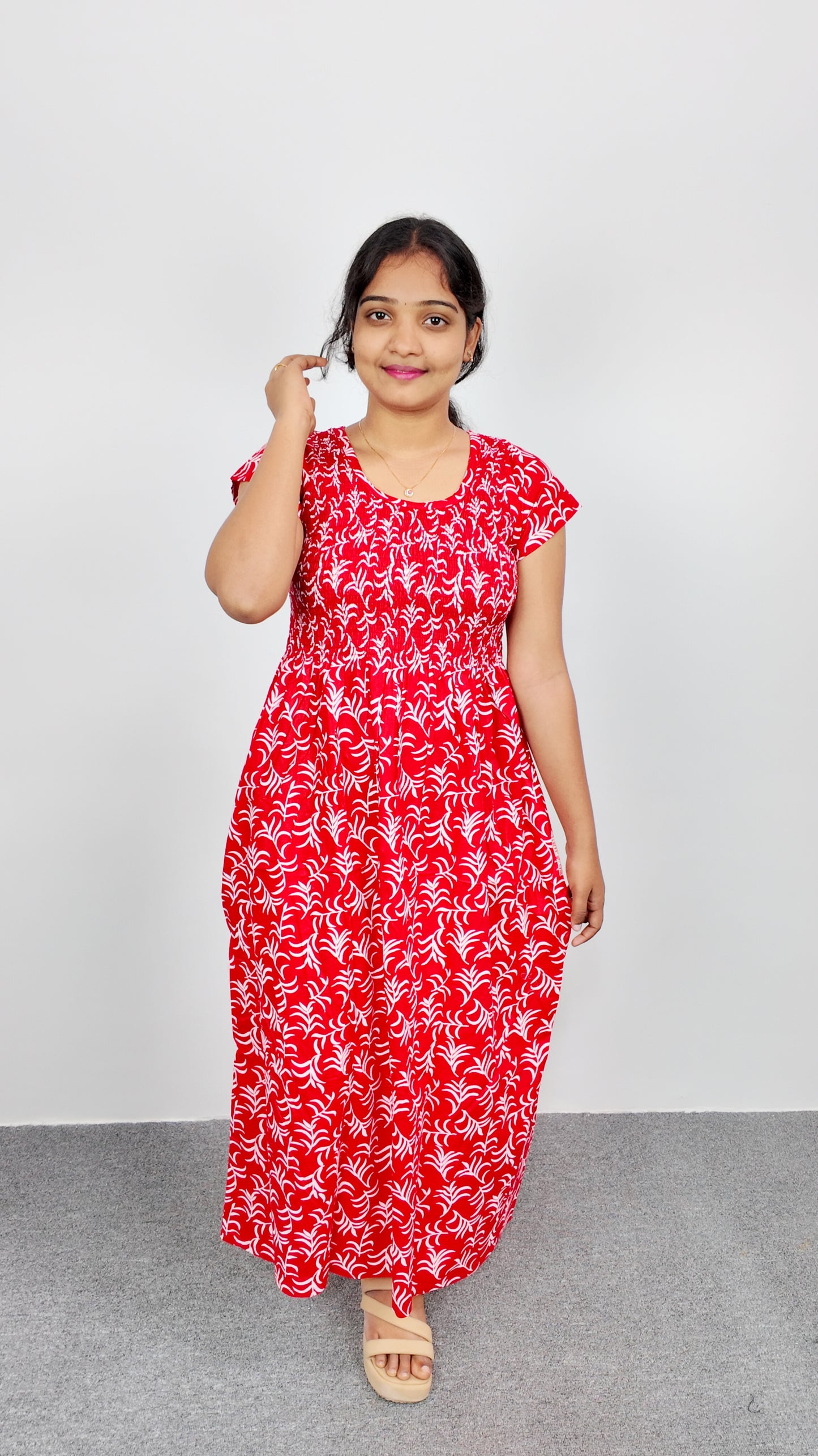Red Floral Print Smoky Nighty for Women